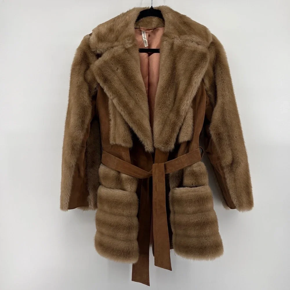Vintage London Leathers by Lilli Ann Suede & Faux Fur Belted Jacket - Size Small - Picture 2 of 8